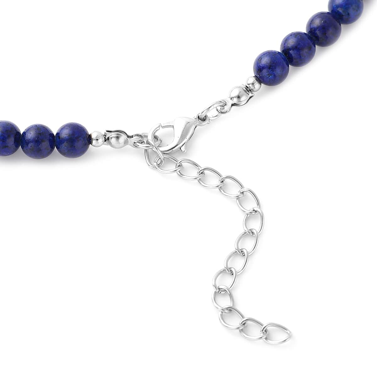 Lapis Lazuli Beaded Necklace with Heart Pendant 18 Inches in Silvertone 145.50 ctw image number 4