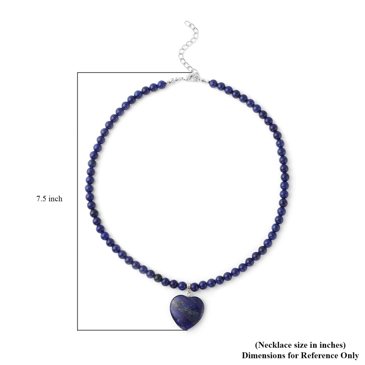 Lapis Lazuli Beaded Necklace with Heart Pendant 18 Inches in Silvertone 145.50 ctw image number 5