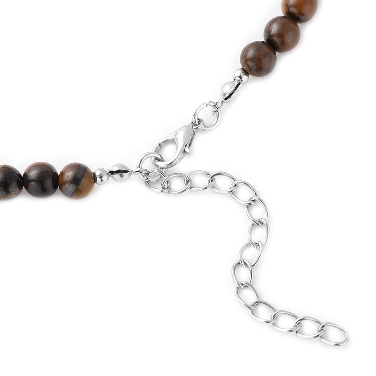 Yellow Tiger's Eye Beaded Necklace with Heart Pendant 18-20 Inches in Silvertone 154.50 ctw image number 4