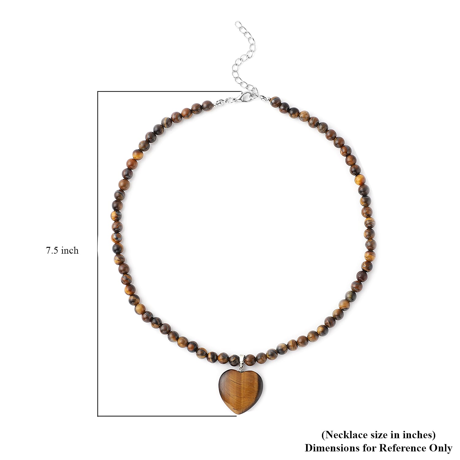 Yellow Tiger's Eye Beaded Necklace with Heart Pendant 18-20 Inches in Silvertone 154.50 ctw