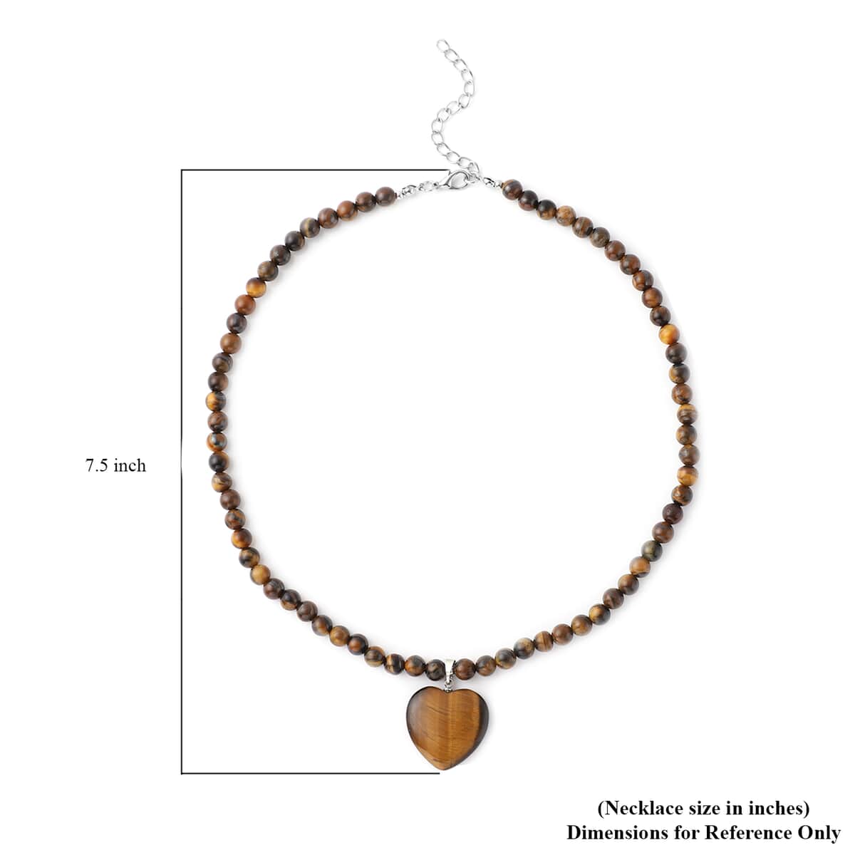 Yellow Tiger's Eye Beaded Necklace with Heart Pendant 18-20 Inches in Silvertone 154.50 ctw image number 5