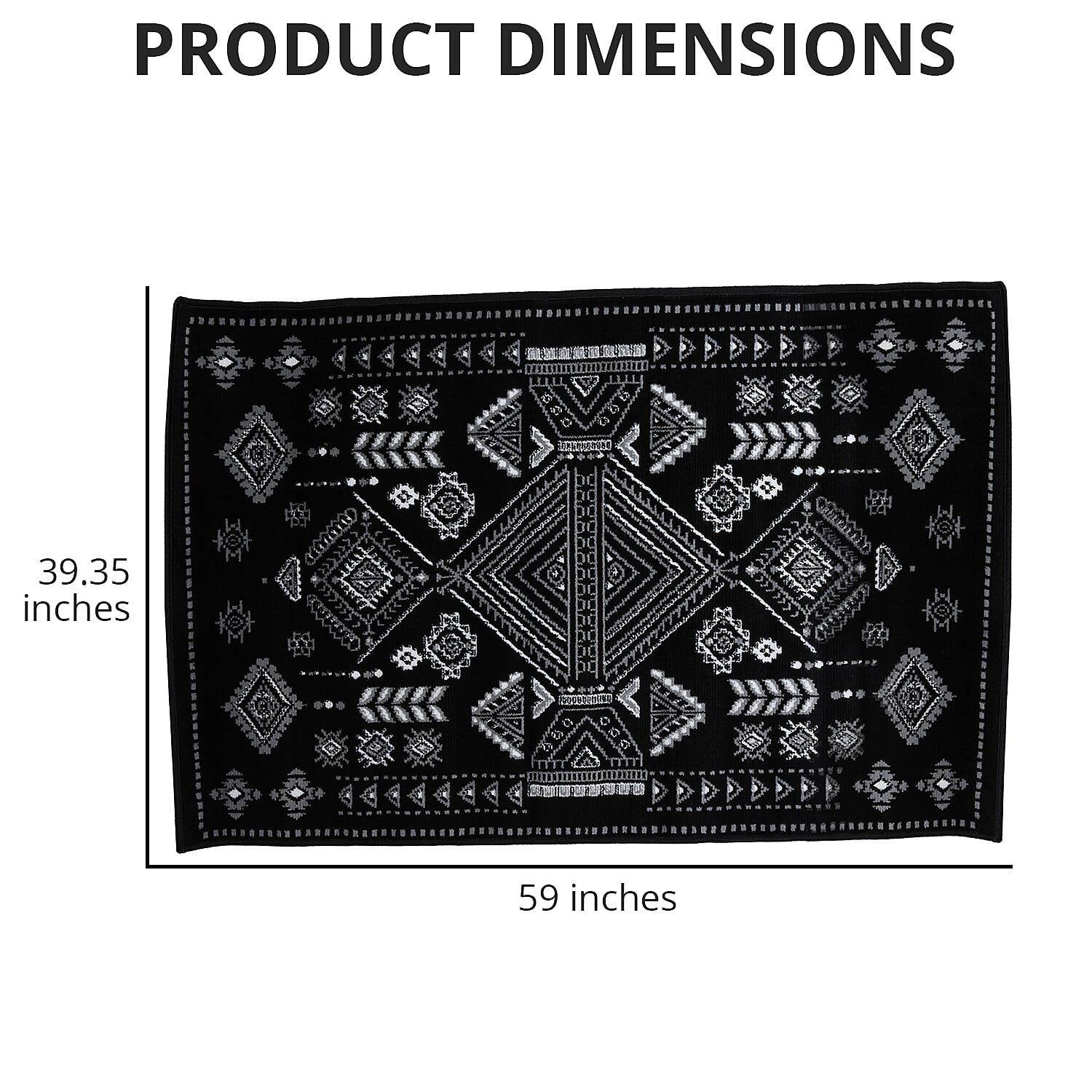 Black and white Mirza Geometric Pattern Non Skid Ultra-Soft Polypropylene Rug