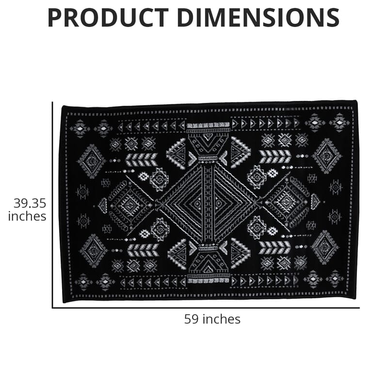 Black and white Mirza Geometric Pattern Non Skid Ultra-Soft Polypropylene Rug