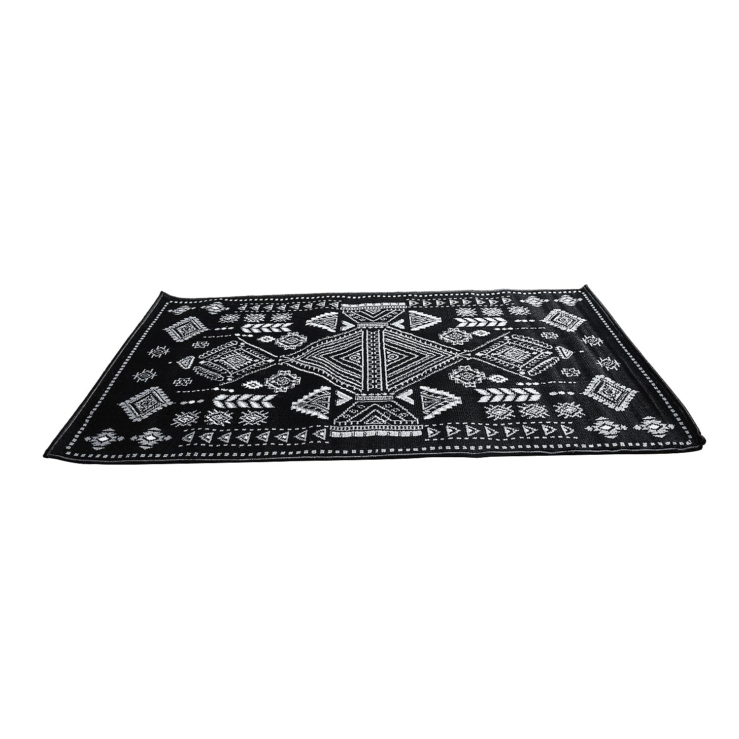 Black and white Mirza Geometric Pattern Non Skid Ultra-Soft Polypropylene Rug