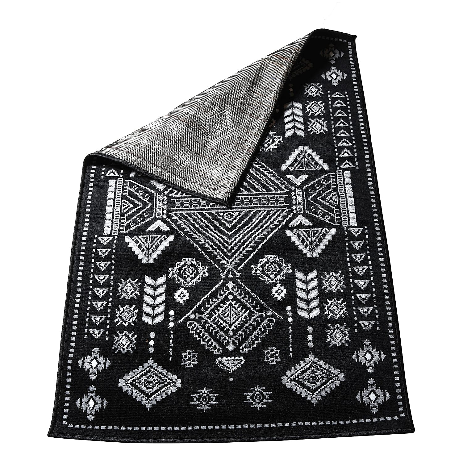 Black and white Mirza Geometric Pattern Non Skid Ultra-Soft Polypropylene Rug