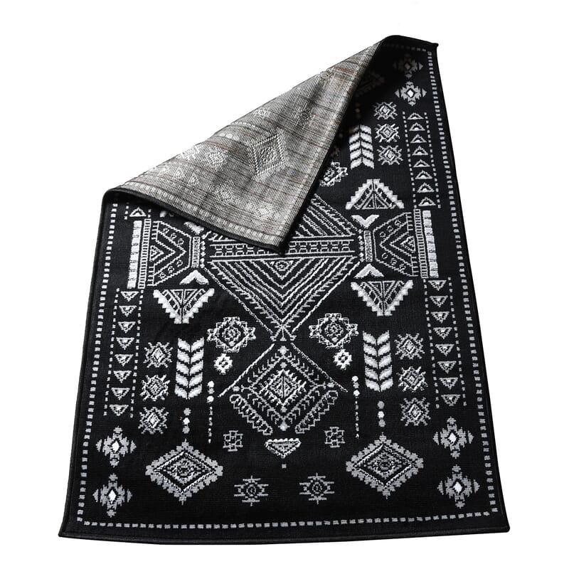 Black and white Mirza Geometric Pattern Non Skid Ultra-Soft Polypropylene Rug