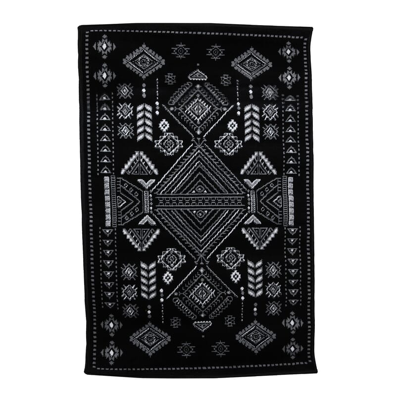 Black and white Mirza Geometric Pattern Non Skid Ultra-Soft Polypropylene Rug
