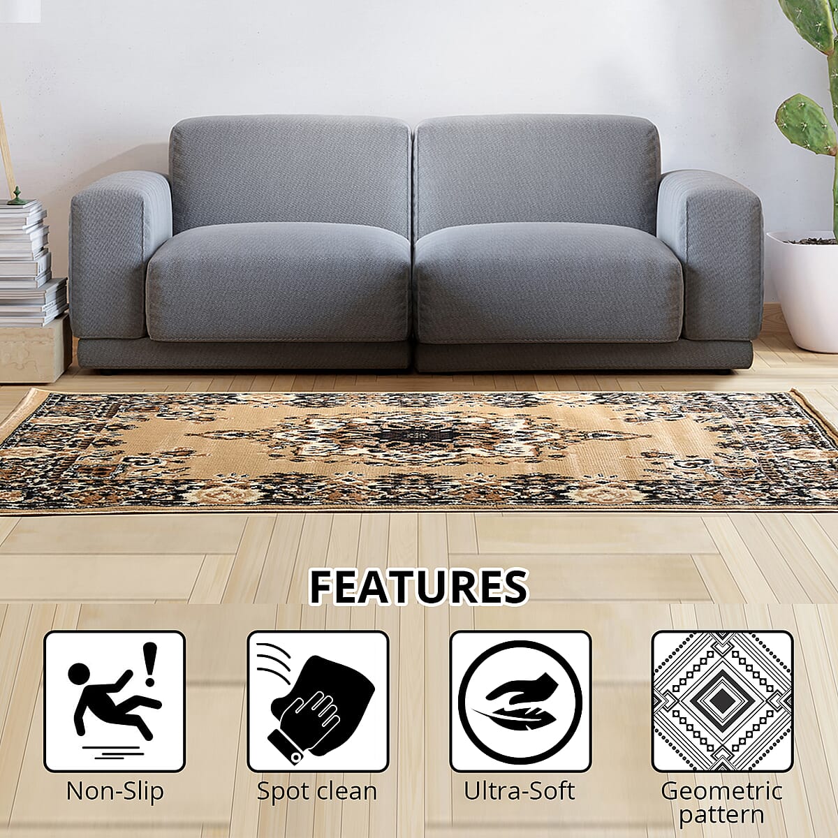 Brown Super Shama Geometric Pattern Non Skid Ultra-Soft Polypropylene Rug image number 2