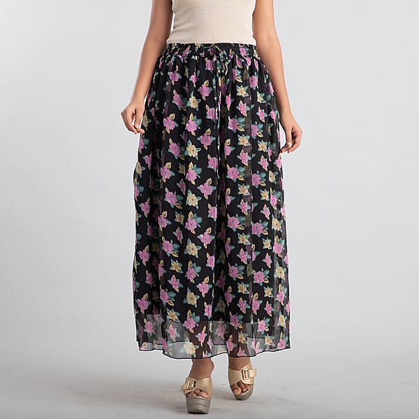 Jovie Black Floral Printed Skirt for Women with Drawstring - One Size Fits Most , Long Skirt , Summer Skirts , Women Skirt
