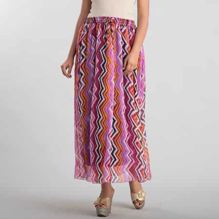 JOVIE Purple Geometric Printed Skirt for Women with Drawstring - One Size Fits Most | Long Skirt | Summer Skirts | Women Skirt image number 0