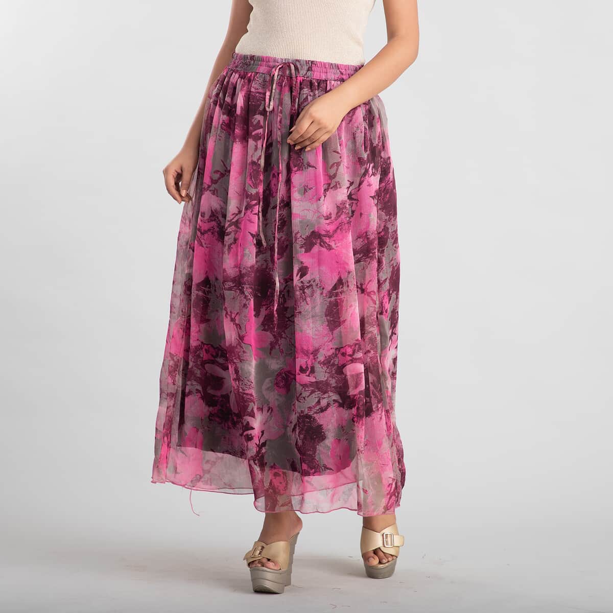 Jovie Light Purple Floral Printed Skirt for Women with Drawstring - One Size Fits Most | Long Skirt | Summer Skirts | Women Skirt image number 0