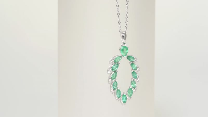 AAA Kagem Zambian Intense Green Emerald and White Zircon Marquise Pendant Necklace 18 Inches in Rhodium Over Sterling Silver 1.80 ctw