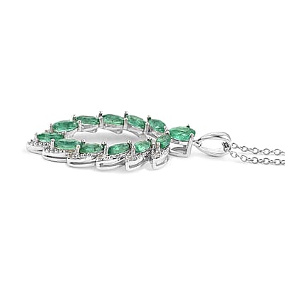 AAA Kagem Emerald and White Zircon Marquise Pendant Necklace 18 Inches in Rhodium Over Sterling Silver 1.75 ctw