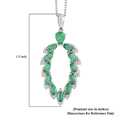 AAA Kagem Emerald and White Zircon Marquise Pendant Necklace 18 Inches in Rhodium Over Sterling Silver 1.75 ctw