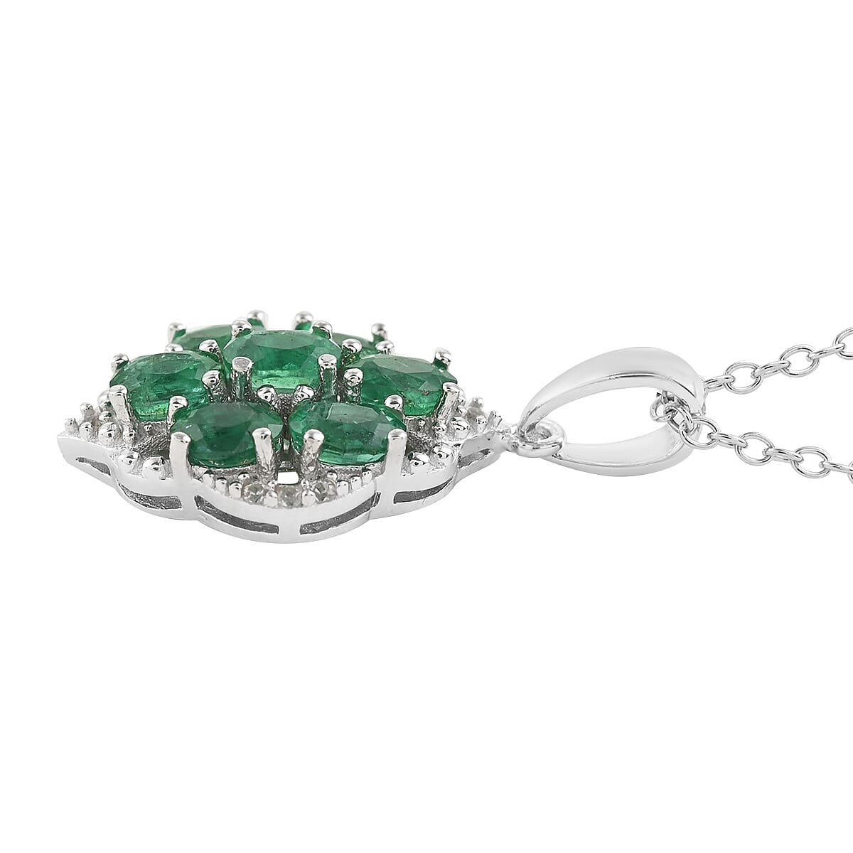 Buy AAA Kagem Emerald and White Zircon Halo Flower Pendant