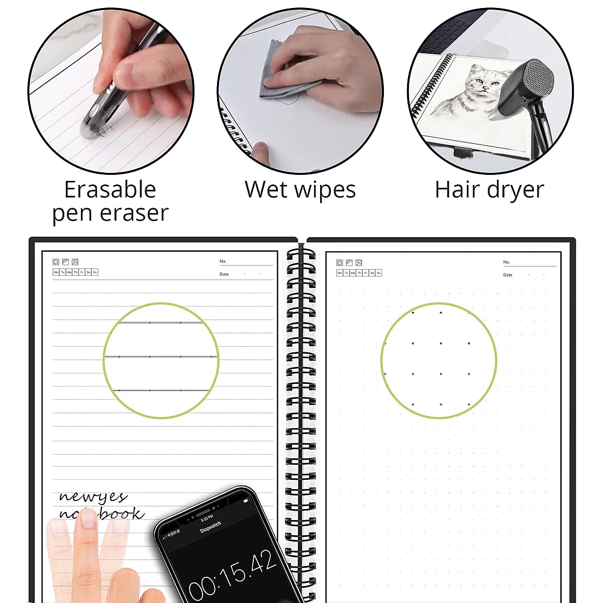 Black A5 Smart Reusable Notebook (40 Sheets) with Erasable Pen and Wiper image number 2
