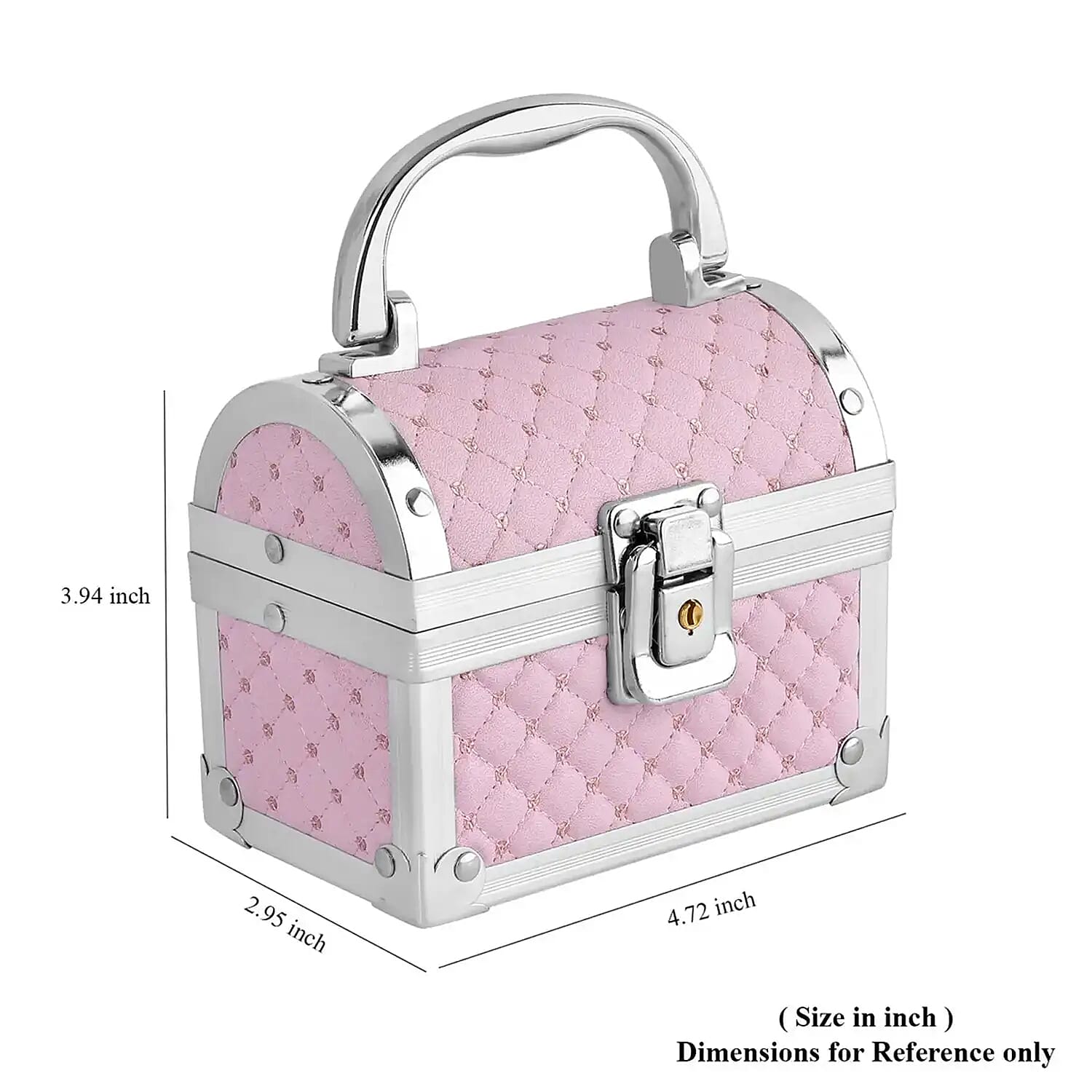 Pink Quilted Pattern Faux Leather 2 Layer Jewelry Box with Metallic Lock and Key