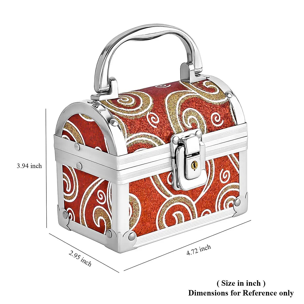 Red Quilted Pattern Faux Leather 2 Layer Jewelry Box with Metallic Lock and Key image number 5