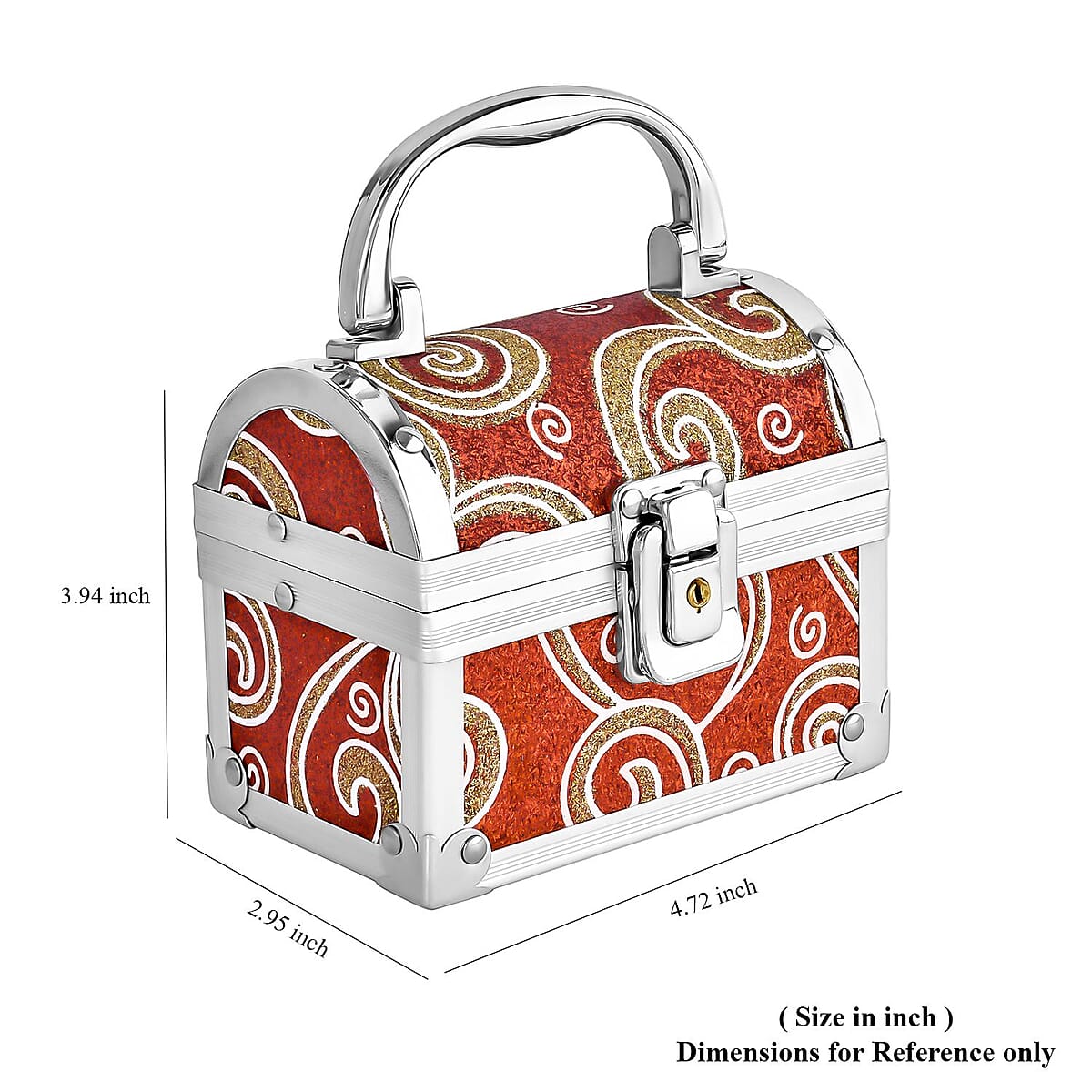 Red Quilted Pattern Faux Leather 2 Layer Jewelry Box with Metallic Lock and Key image number 7