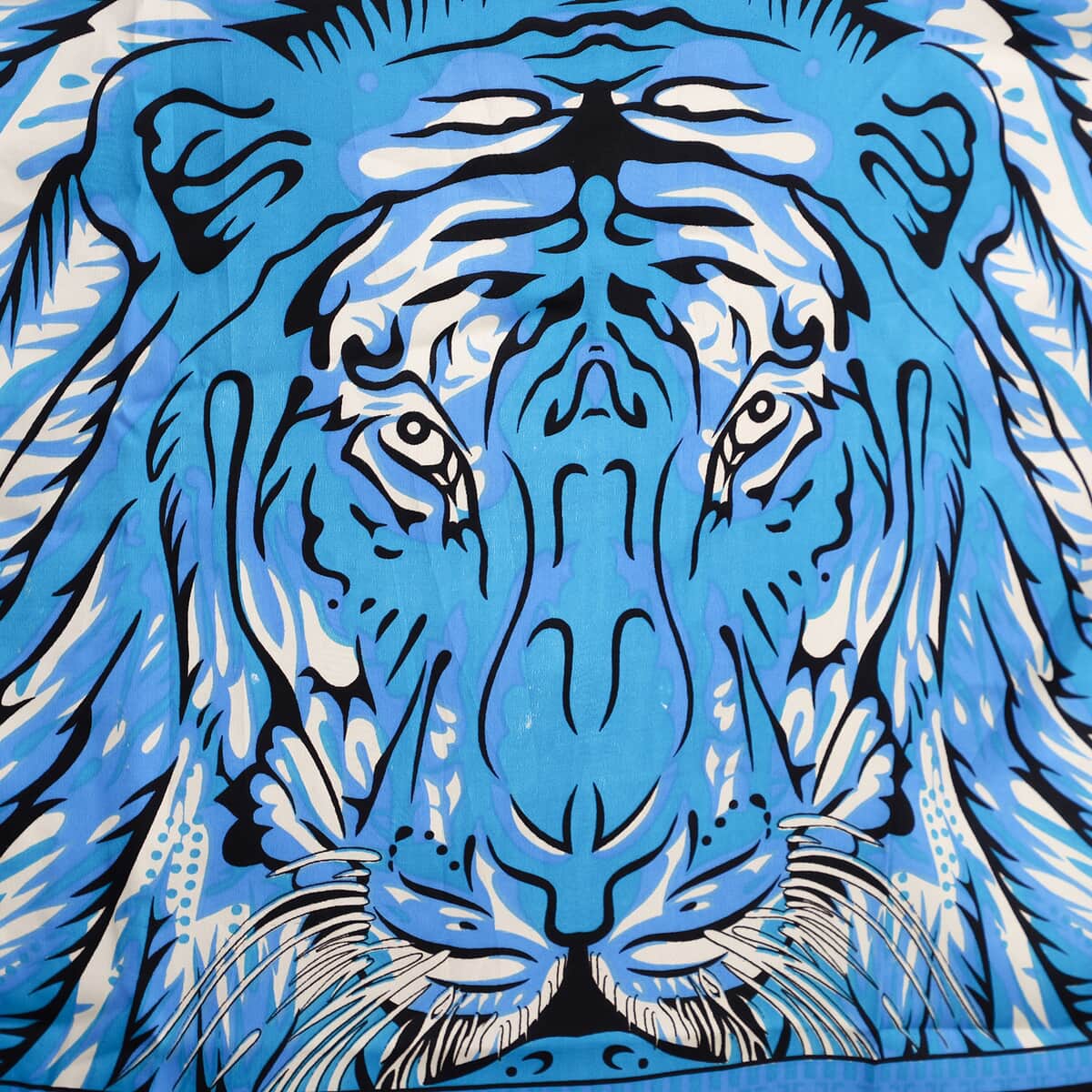 TAMSY Blue Tiger Screen Printed Mid Short Kaftan - One Size Fits Most (36"x41") image number 5