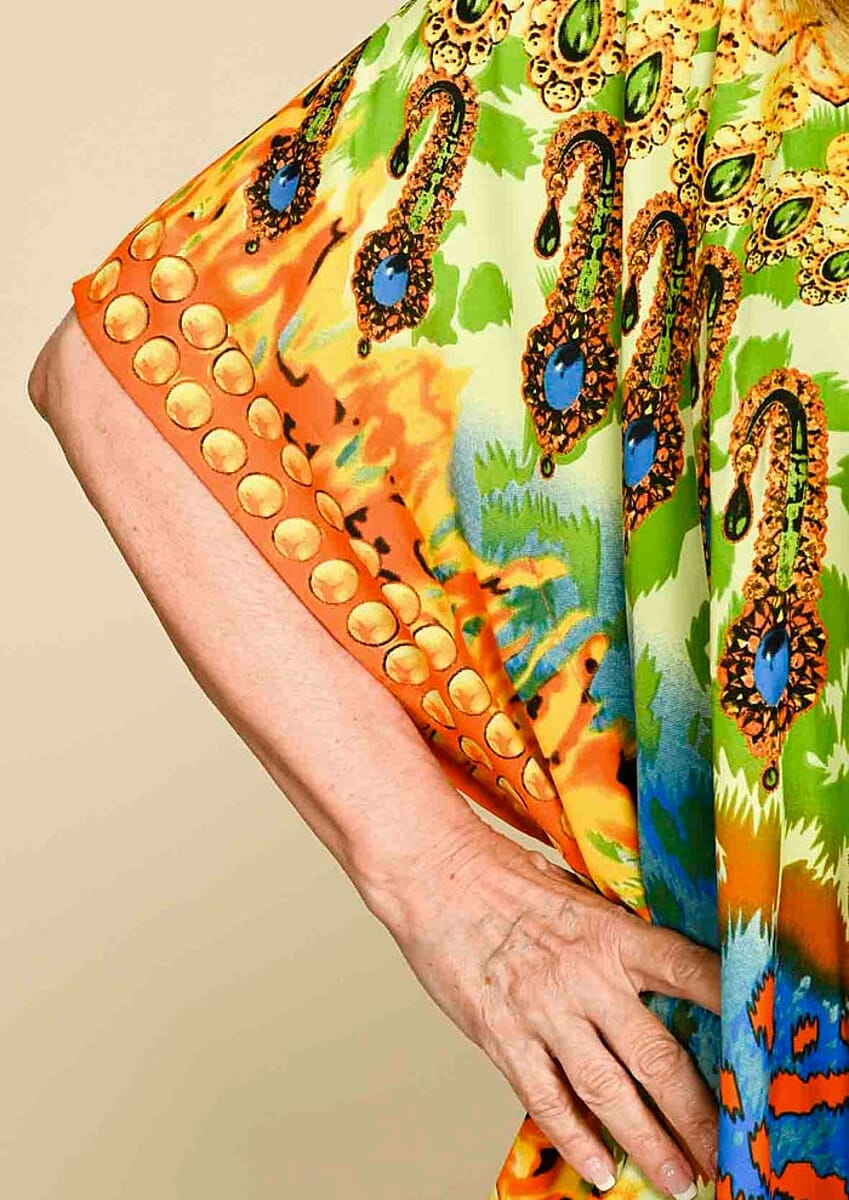 Tamsy Orange Cheetah Screen Printed Short Kaftan - One Size Fits Most image number 4