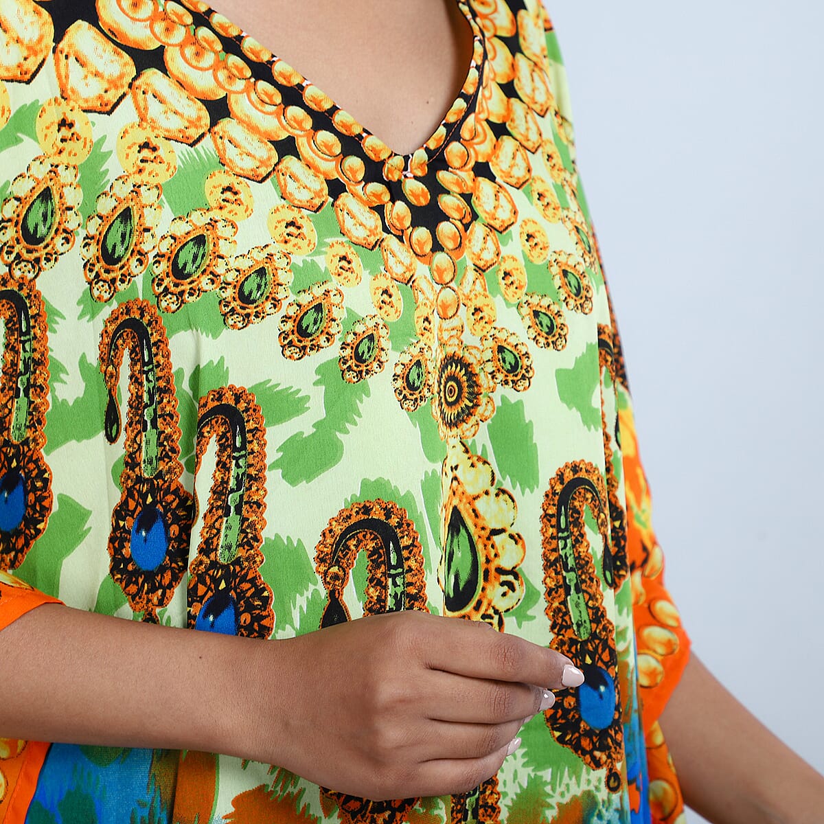 Tamsy Orange Cheetah Screen Printed Short Kaftan - One Size Fits Most image number 5