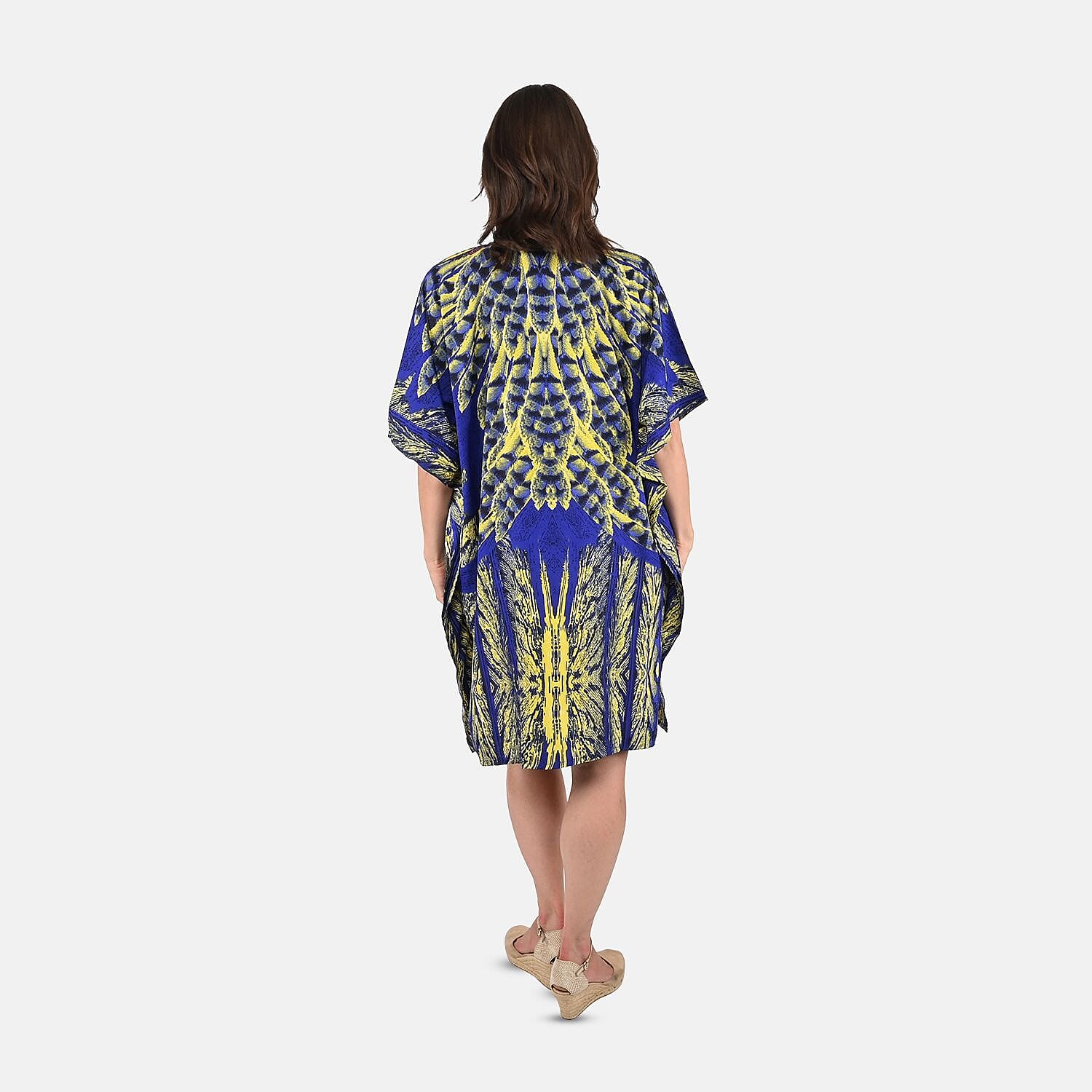 Feather Print Knee-Length Kaftan