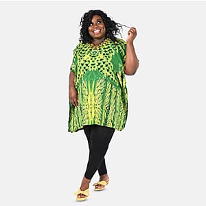 Feather Print Knee-Length Kaftan