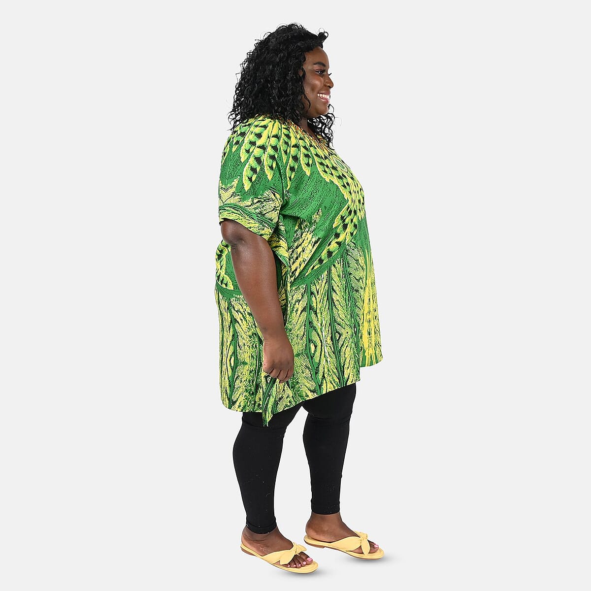 Feather Print Knee-Length Kaftan image number 1