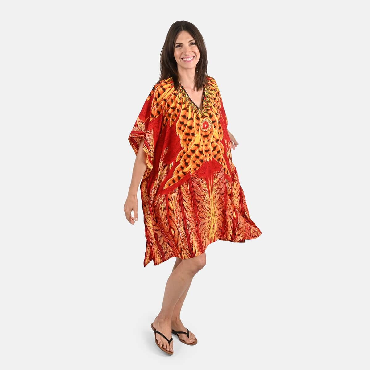 Feather Print Knee-Length Kaftan image number 0