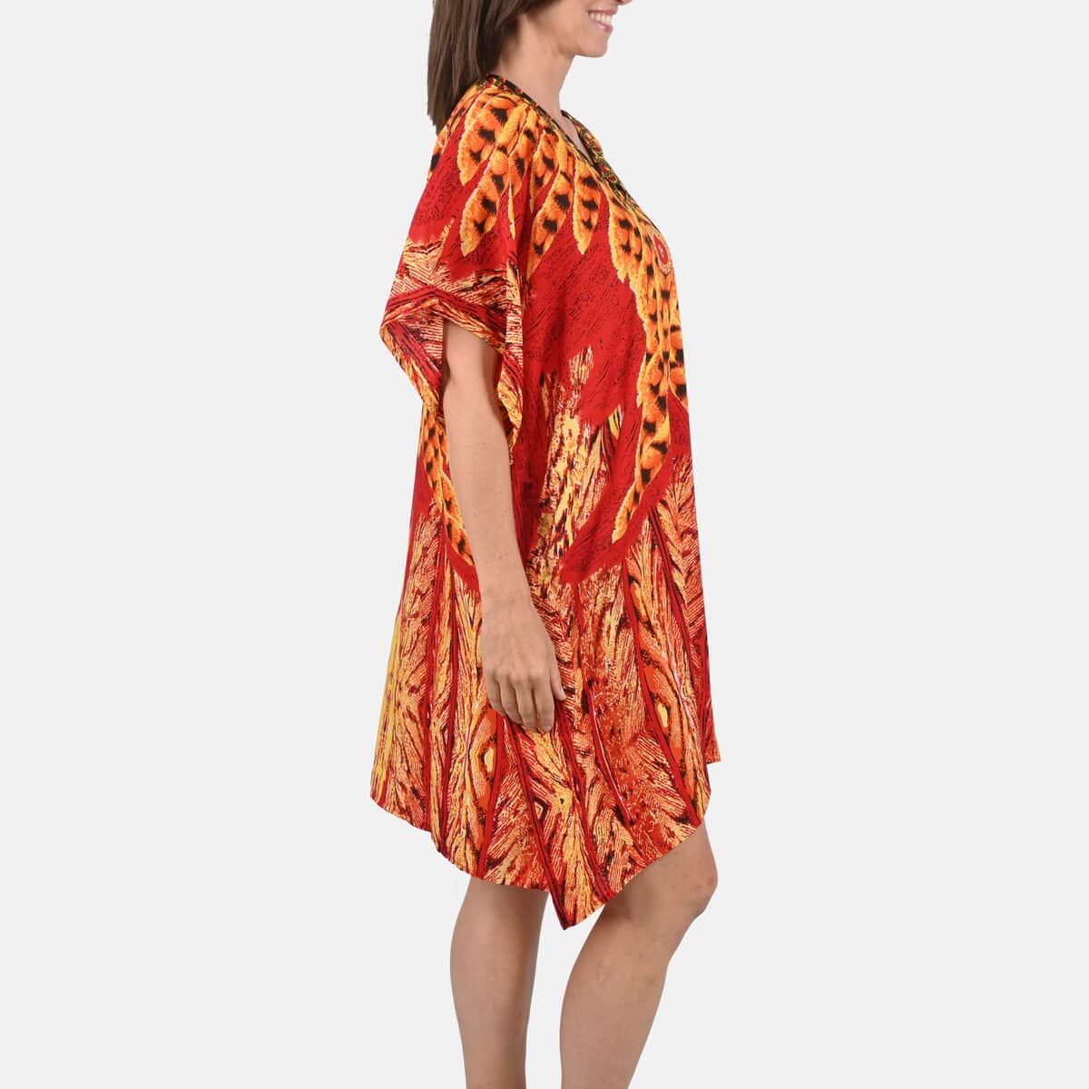 Feather Print Knee-Length Kaftan image number 2