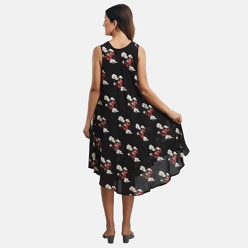 Tamsy Black Women's Repeat Floral Print Umbrella Dress - One Size Missy