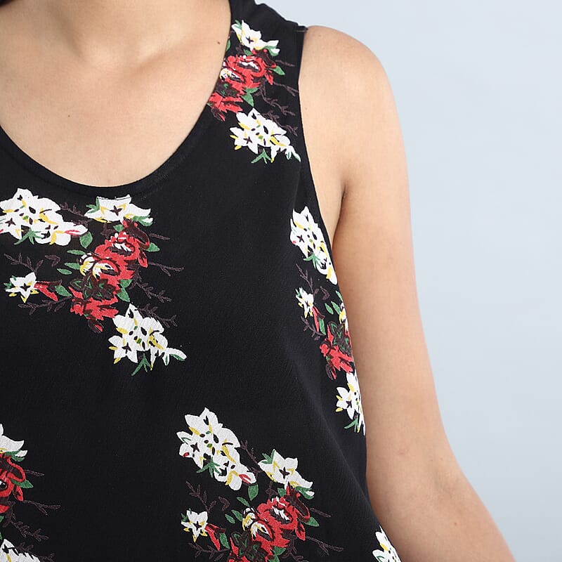 Tamsy Black Women's Repeat Floral Print Umbrella Dress - One Size Missy