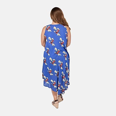 Tamsy Blue Women's Repeat Floral Print Umbrella Dress -One Size Missy