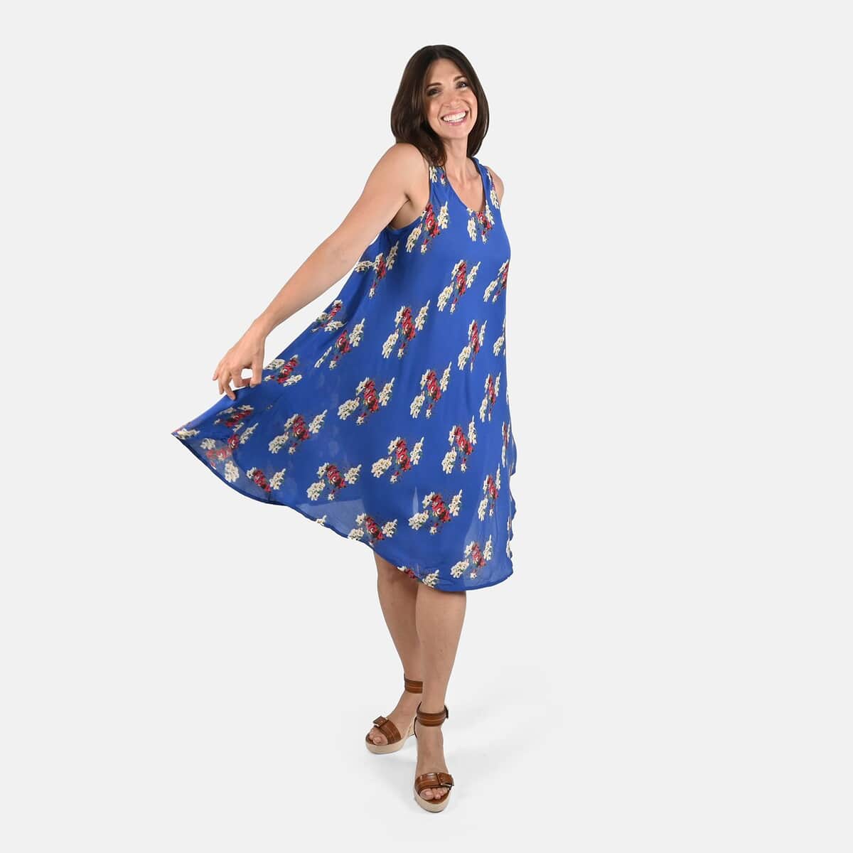 Tamsy Blue Women's Repeat Floral Print Umbrella Dress -One Size Plus image number 0