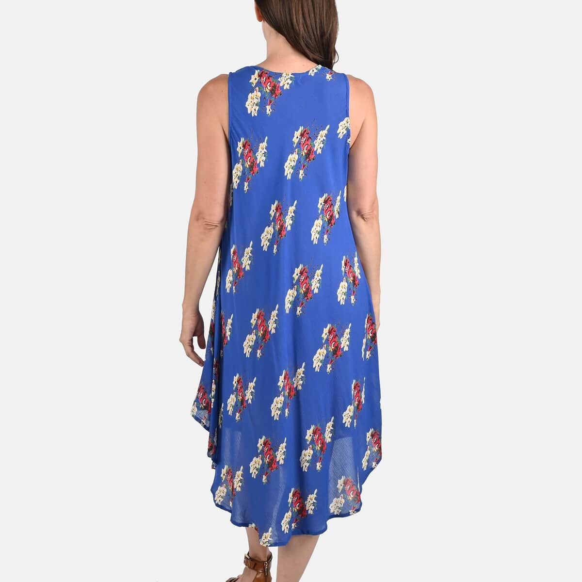 Tamsy Blue Women's Repeat Floral Print Umbrella Dress -One Size Plus image number 1