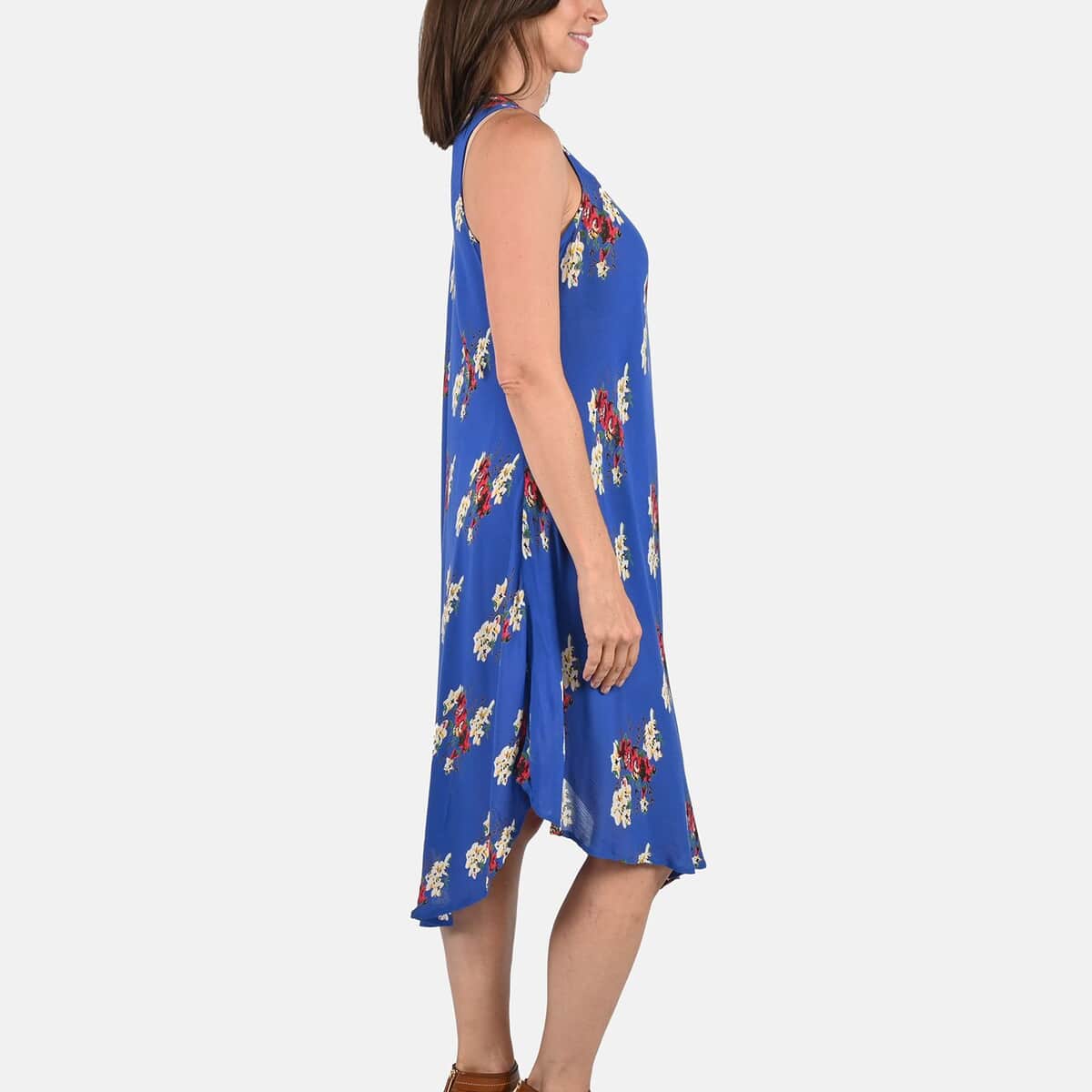 Tamsy Blue Women's Repeat Floral Print Umbrella Dress -One Size Plus image number 2