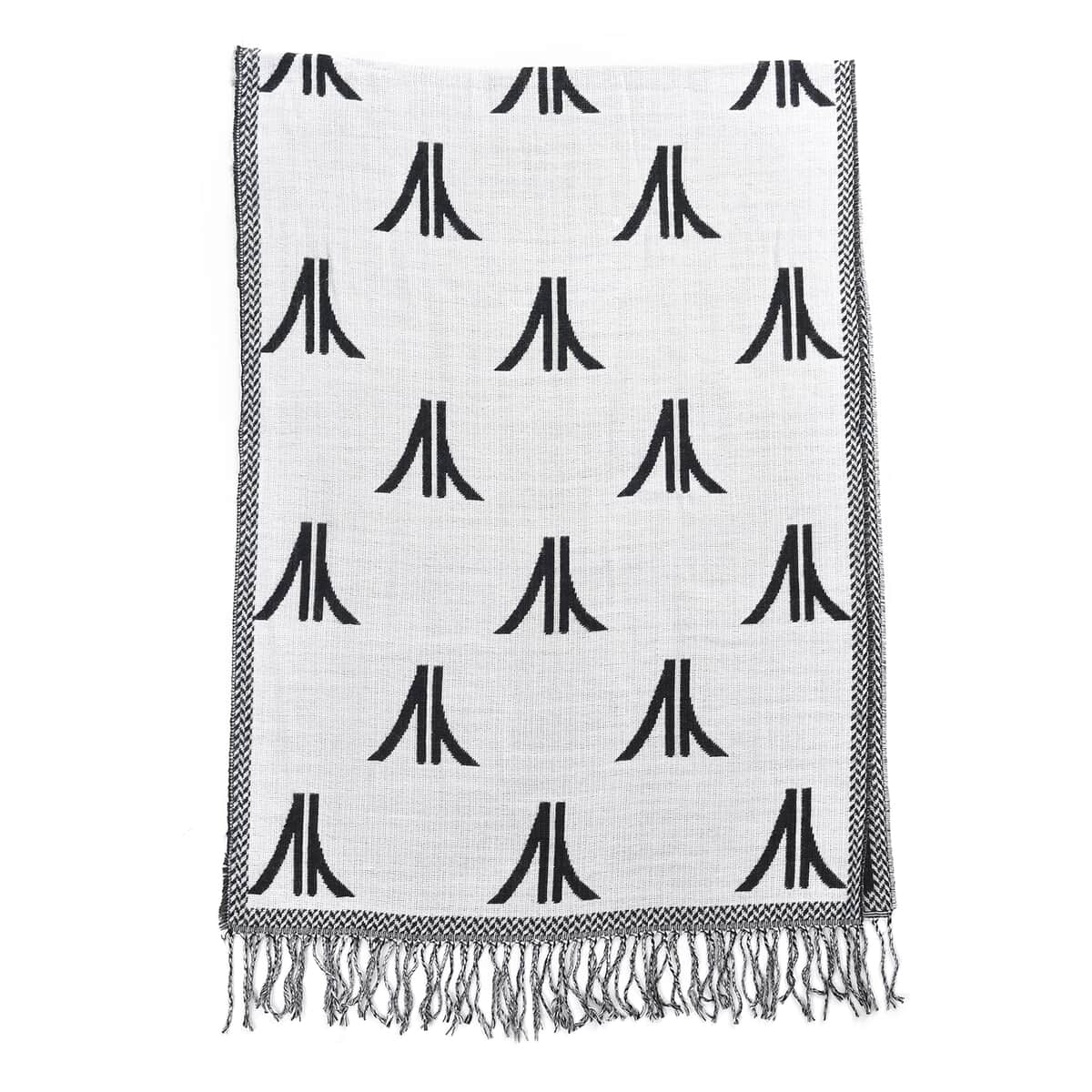Black and White Pashmina Poncho with Tassels (23.5"x70.5") image number 2