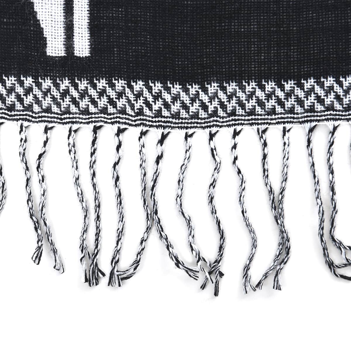 Black and White Pashmina Poncho with Tassels (23.5"x70.5") image number 3
