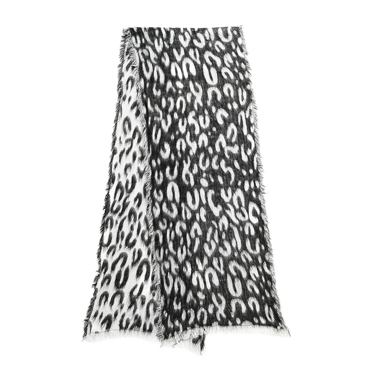 Black and White Leopard Pattern Pashmina Poncho (15.5"x86.5") image number 0