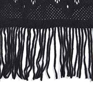 Black Hollow Out Design Poncho with Swinging Tassels