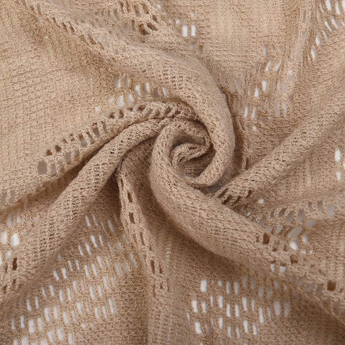 Khaki Hollow Out Design Poncho with Swinging Tassels image number 3