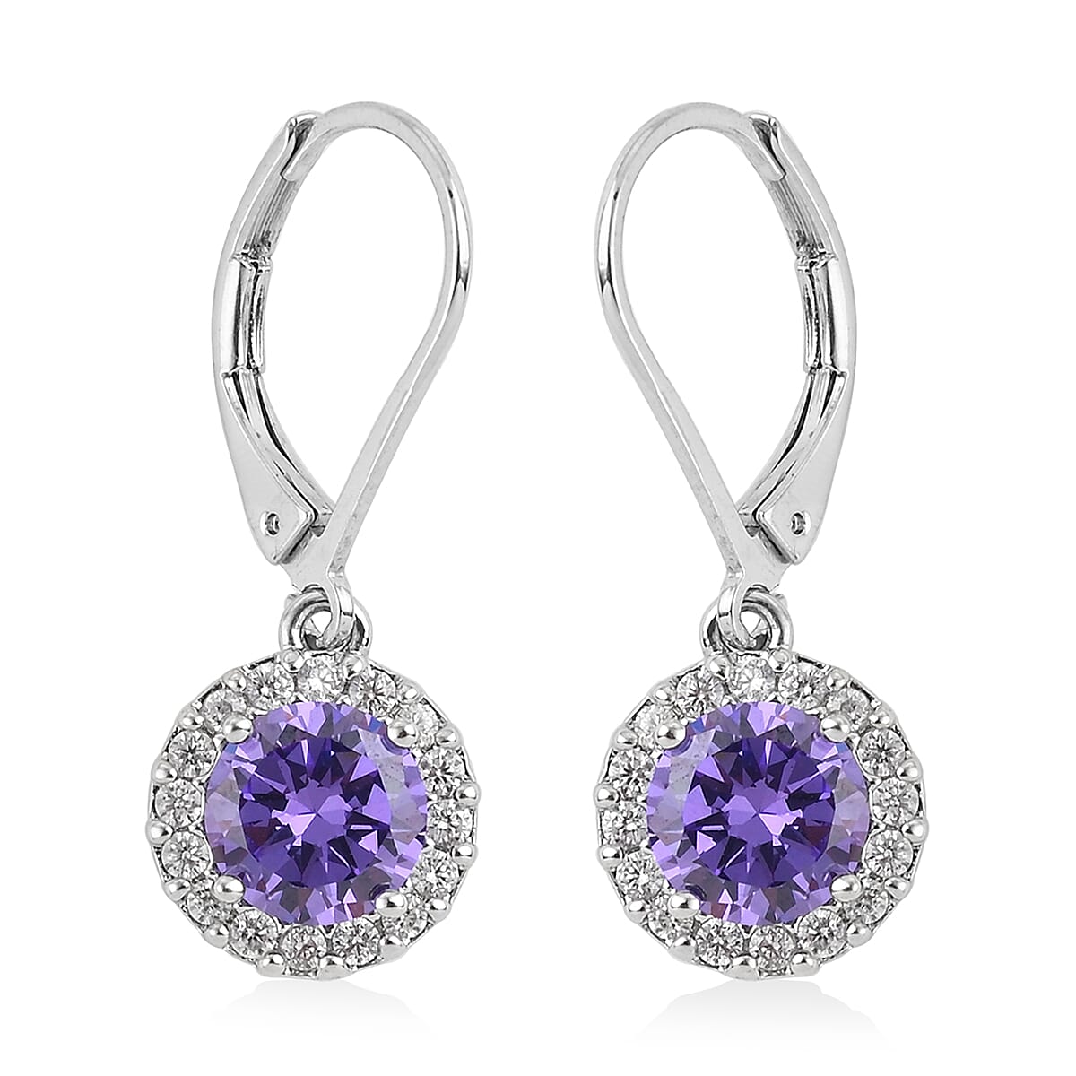 CLOSEOUT DEAL Simulated Amethyst, Simulated Diamond Halo Drop Earrings in Silvertone 0.45 ctw