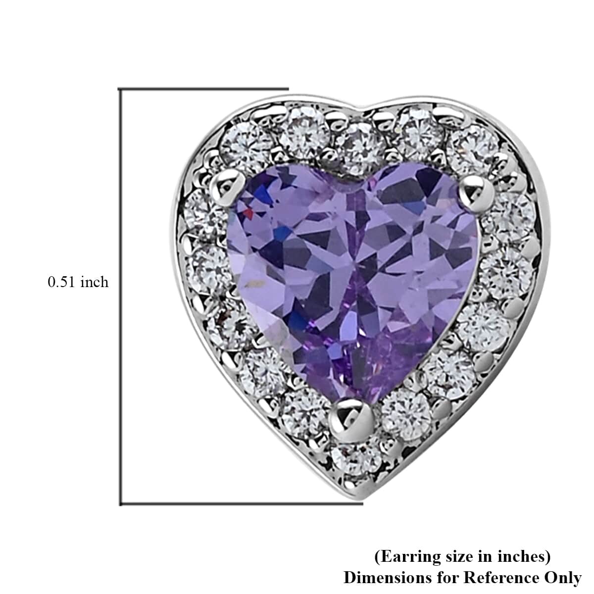 Simulated Amethyst Diamond and Simulated Diamond Heart Halo Earrings in Silvertone 0.50 ctw image number 3