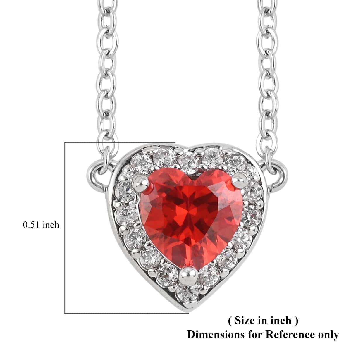 Simulated Red Diamond and Simulated Diamond Heart Halo Necklace 18 Inches in Silvertone 0.20 ctw image number 4