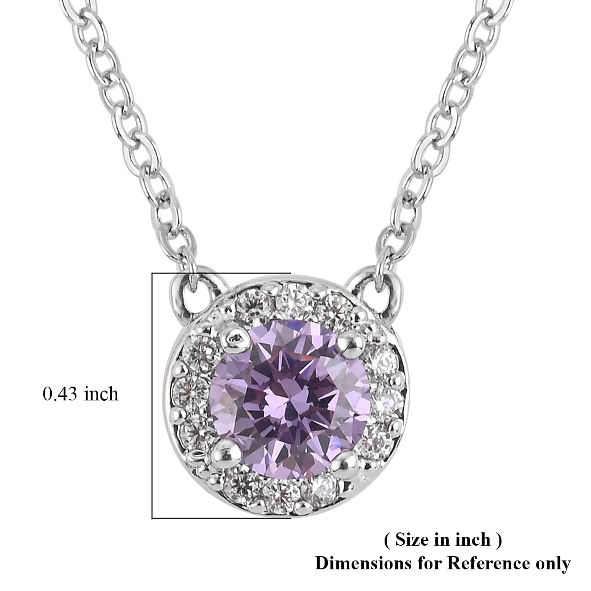 Simulated Dark Color Amethyst, Simulated Diamond Halo Necklace (18 Inches) in Silvertone 0.16 ctw