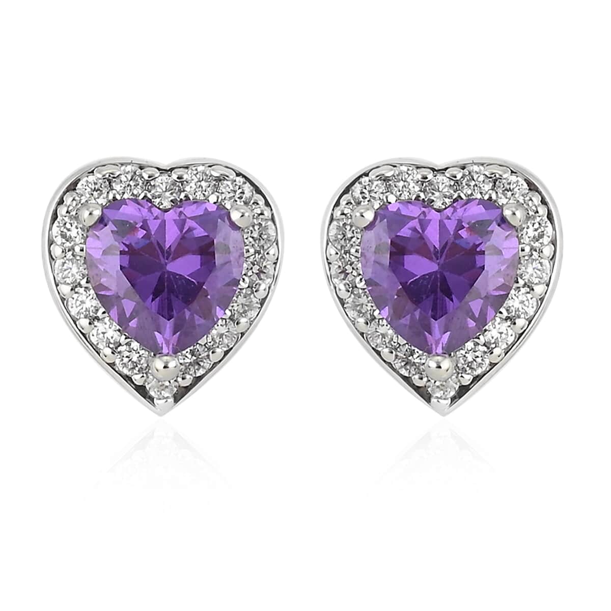 Simulated Light Purple Sapphire and Simulated Diamond Halo Heart Stud Earrings in Silvertone 0.50 ctw image number 0