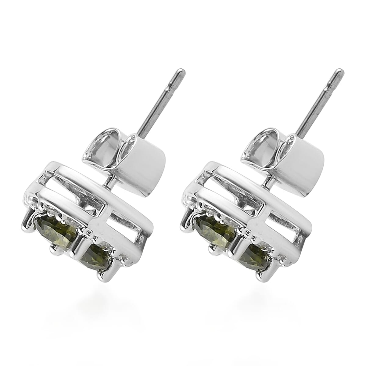 Simulated Peridot, Simulated Diamond Halo Stud Earrings in Silvertone 0.20 ctw