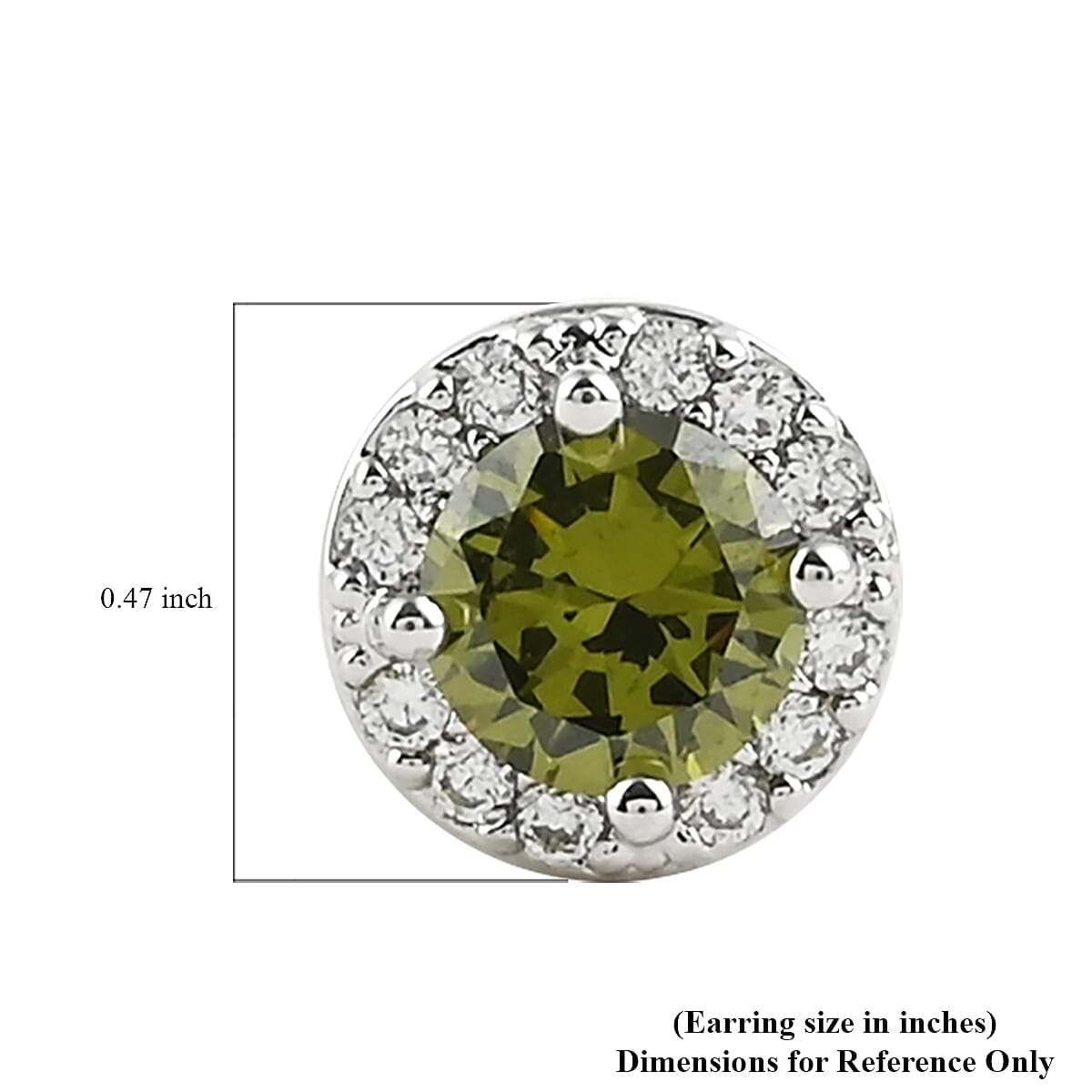 Simulated Peridot, Simulated Diamond Halo Stud Earrings in Silvertone 0.20 ctw