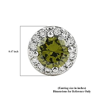Simulated Peridot, Simulated Diamond Halo Stud Earrings in Silvertone 0.20 ctw